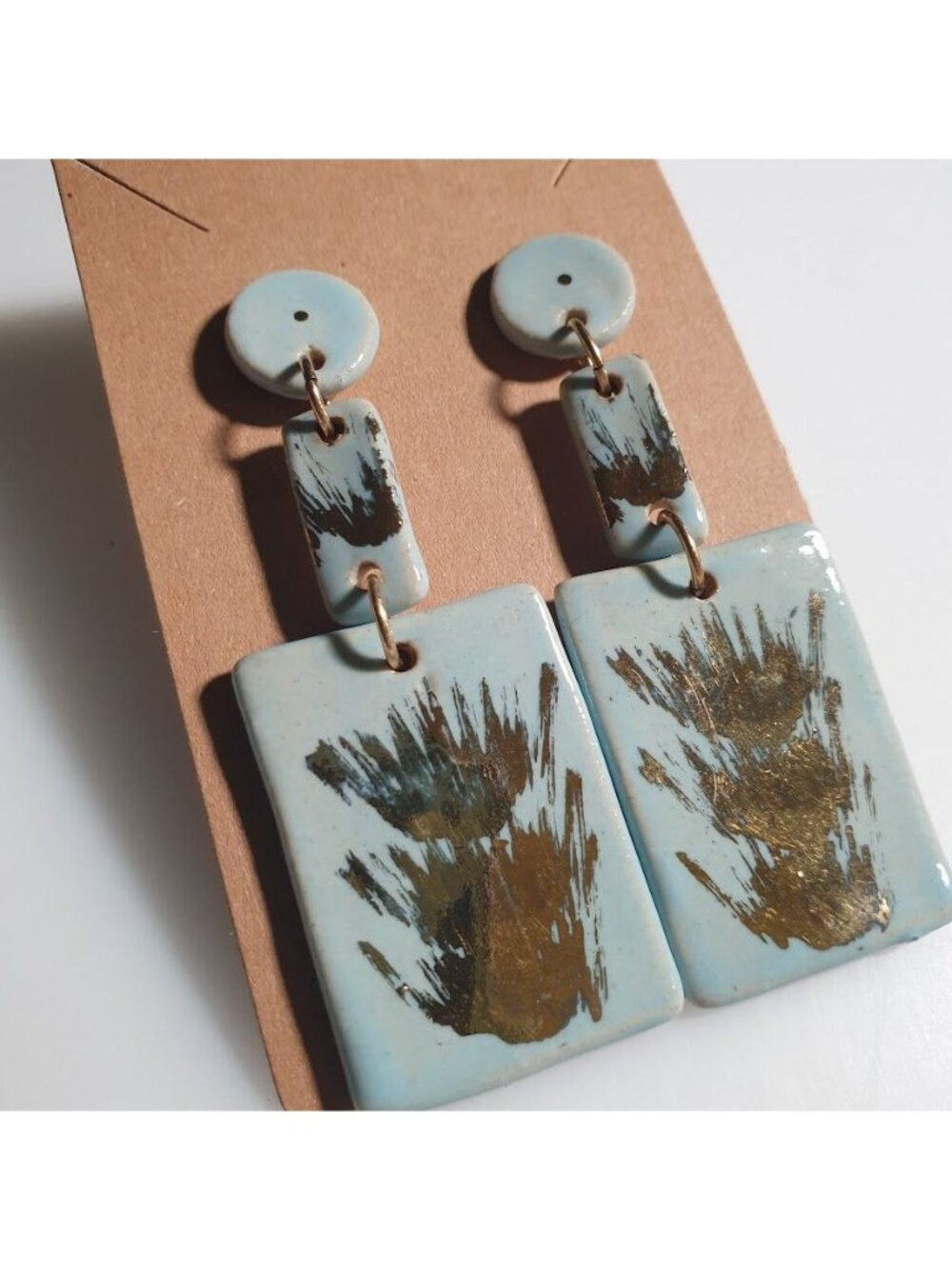 Handcrafted Ceramic Pottery Dangle Earrings Multicolor Brushstroke Artisan Gift - Picture 2 of 4